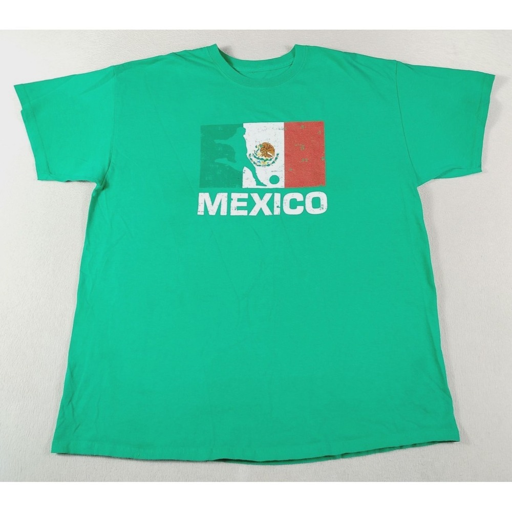 Mexico Flag Soccer Shirt Mens XL Green Icon Sports Graphic Tee T-Shirt Futbol